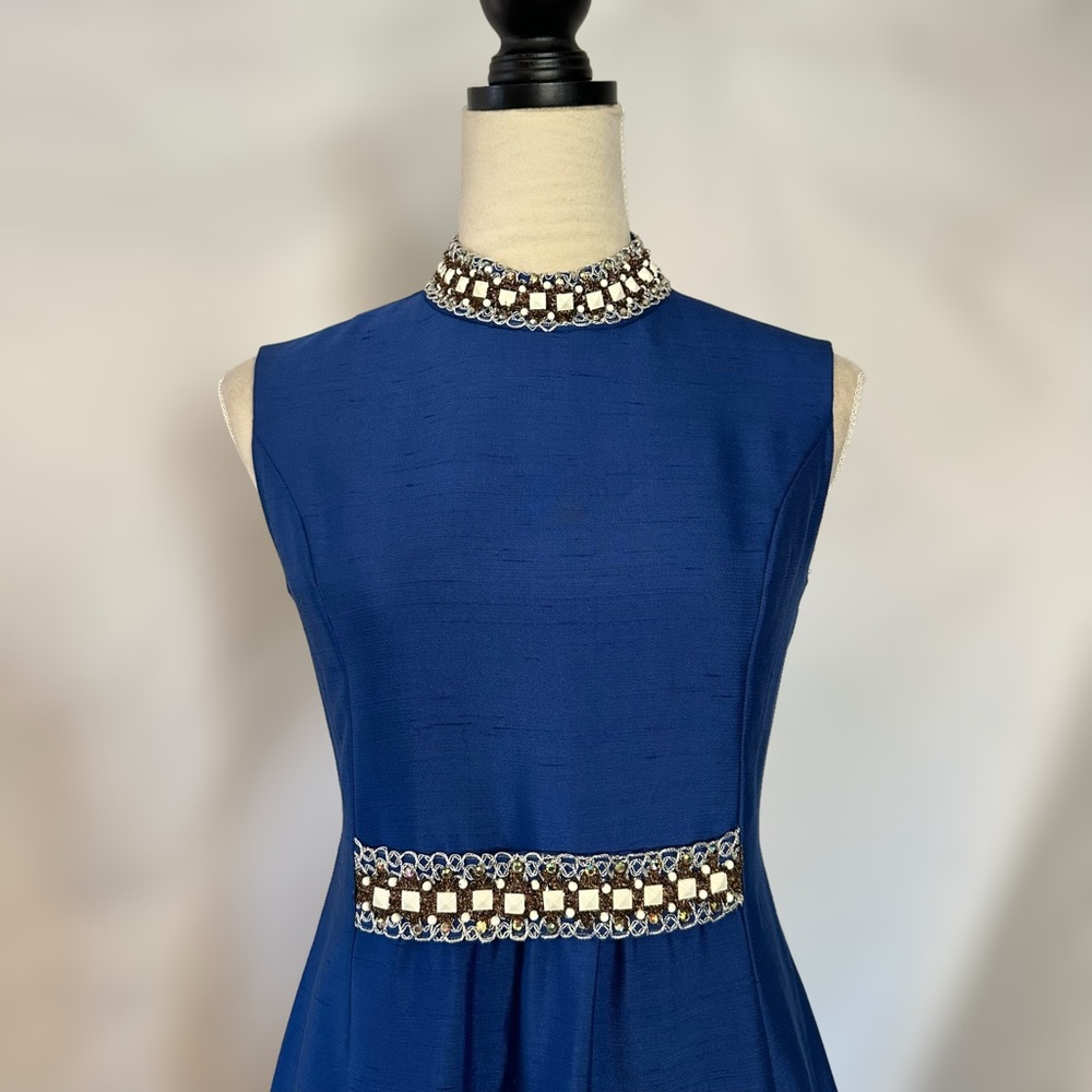 Vintage Lillie Rubin Union Made 70s Fit Flare Blue Dress Sz S - Picture 2 of 13